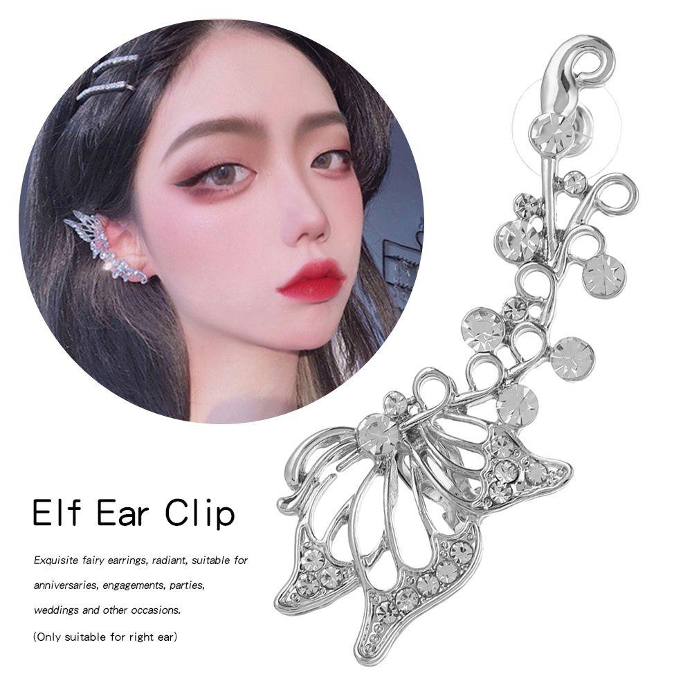 TOP Ear Cuff Anting Perhiasan Halloween Wanita Warna Perak Punk Peri Telinga Bungkus