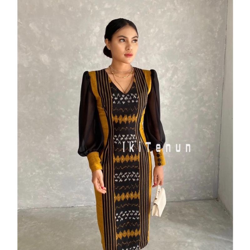 Marigold dress tenun by iki tenun