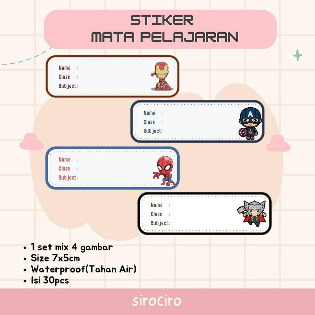 

30pcs Stiker buku mata pelajaran / Stiker nama anak waterproof
