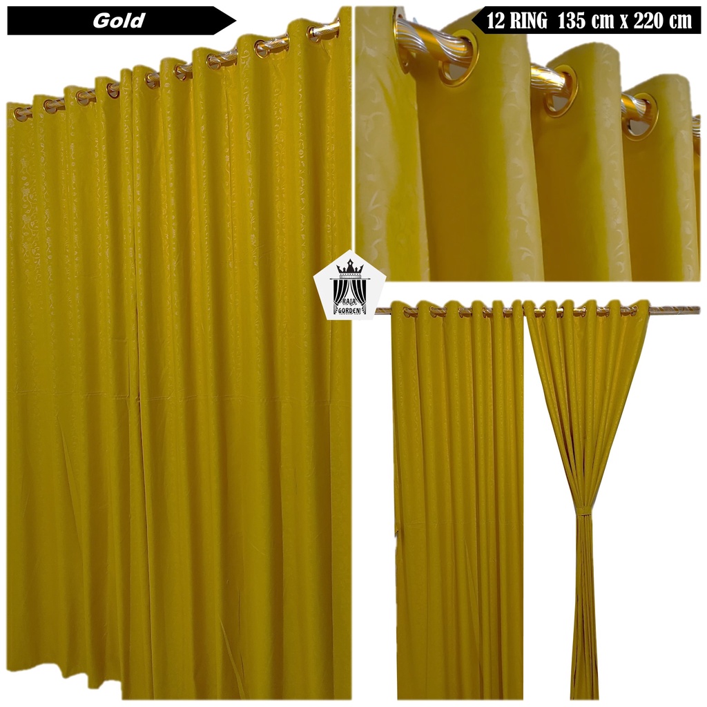 Gorden Polos Embos Hordeng Kuning Kunyit Pintu Jendela Kamar Smokring 12 Ring Warna Emas Gold Uk 135