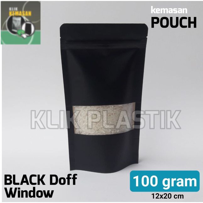 KEMASAN BLACK WINDOW 100GR MATTE/STANDING POUCH/ PLASTIK KLIP BAG