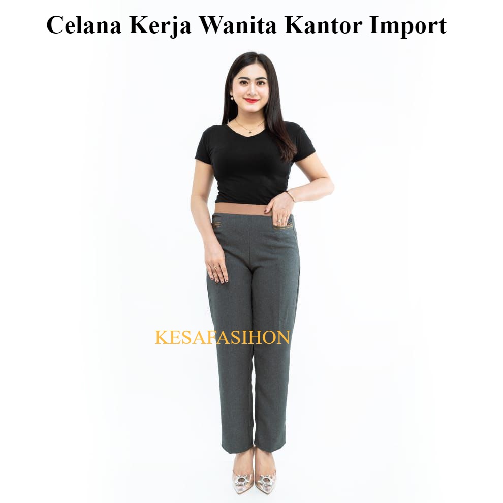 Celana Kerja Wanita Kantor Import Pinggang Karet Elastis Terbaru Casual Kasual Bahan Katun Grasella