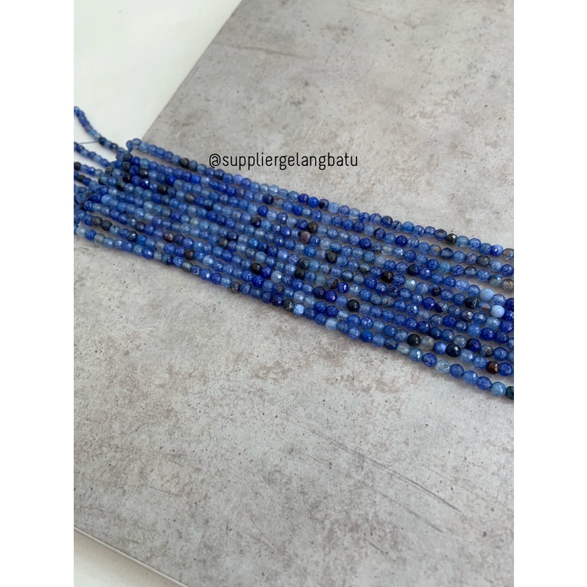 batu AGATE SERAT BIRU FACETED 4mm cutting aksesori bahan gelang kalung