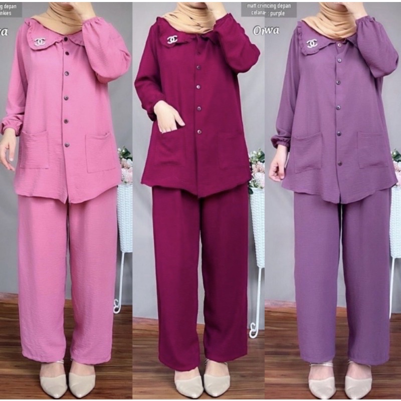 NAJWA Set Crinkle Airflow Ld 110 - Setelan polos najwa set / Setelan crinkle airflow najwa / One set