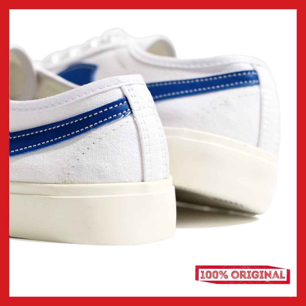 ORIGINAL - Sepatu Brand Lokal Kasual Pria Wanita No Brand White Blue Low Not Sneakers Compass Gazelle Putih Biru