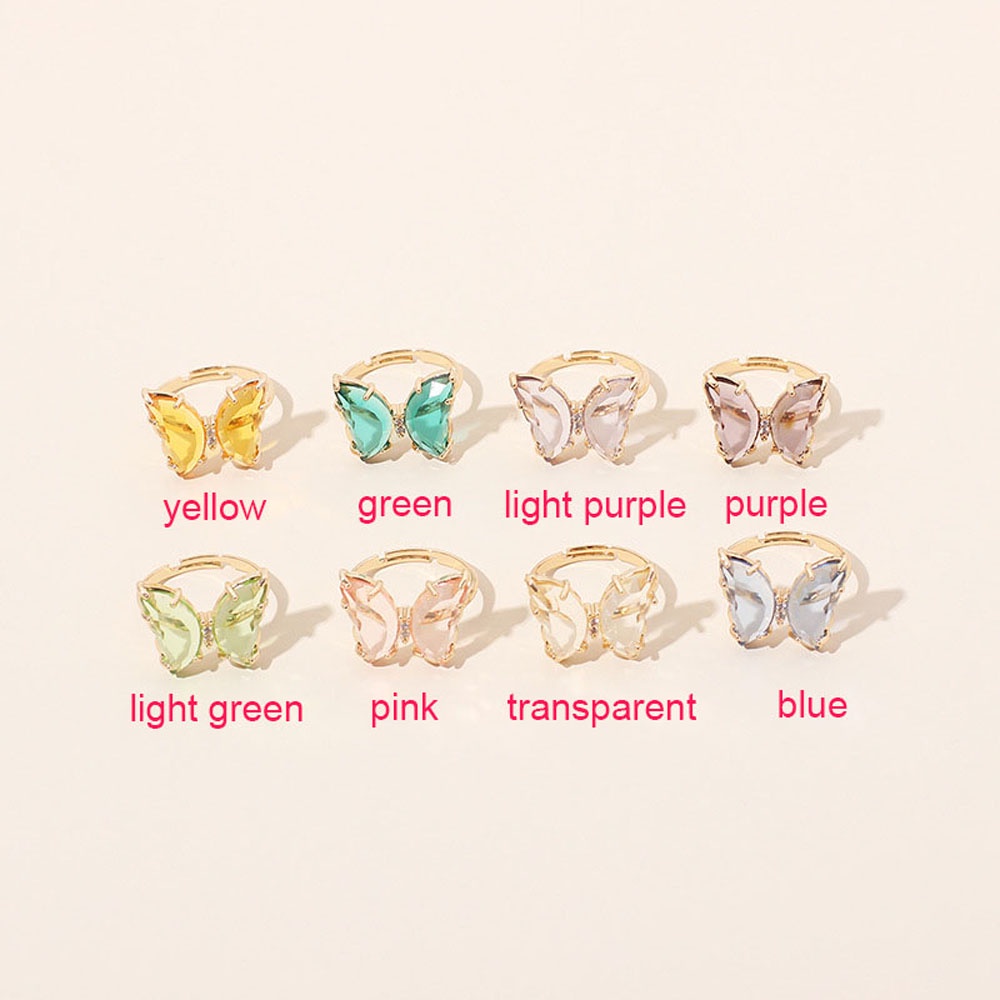 MXBEAUTY Shiny Butterfly Finger Ring Elegant Jewelry Open Ring Women Simple Style Transparent Colorful Fashion Acrylic Gift For Women/Multicolor