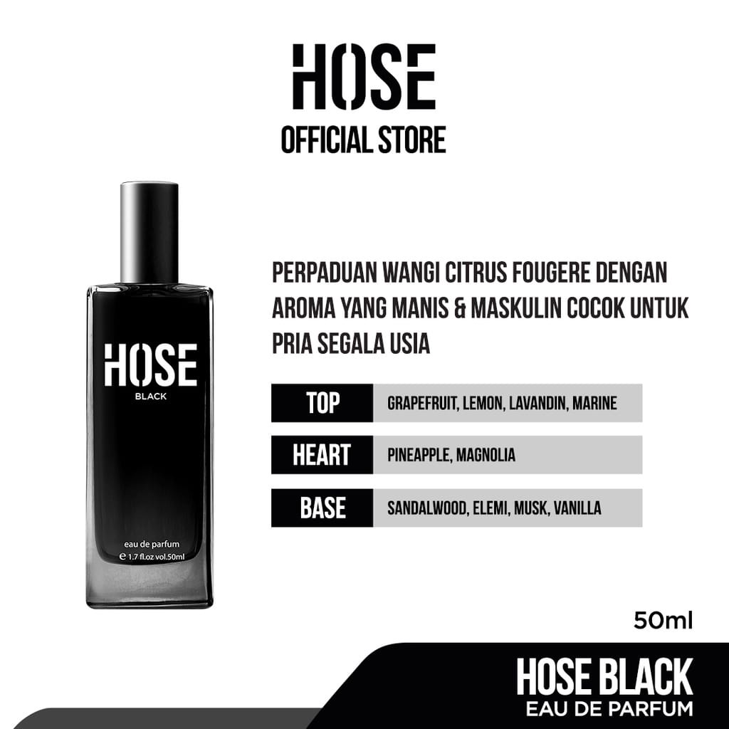 Eau De Parfume Pria Hose EDP Black 50 ml ORIGINAL 100% Pinkberry Parfum Freash segar tahan lama Aroma laki laki BPOM HALAL