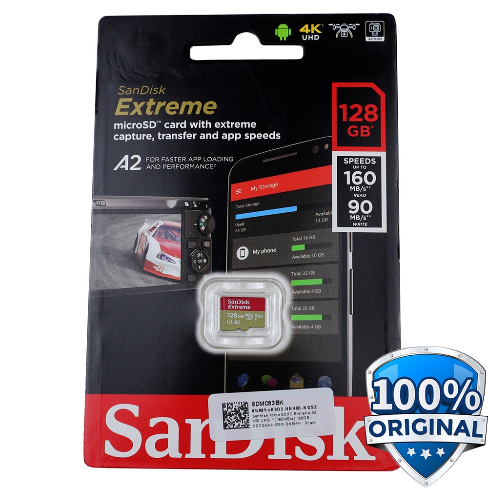 GS8 SANDISK 128GB MICROSDXC EXTREME A2 V30 UHS-1 (160MB/S) SDSQXA1-128G-GN6MN - BLACK UNO BDG