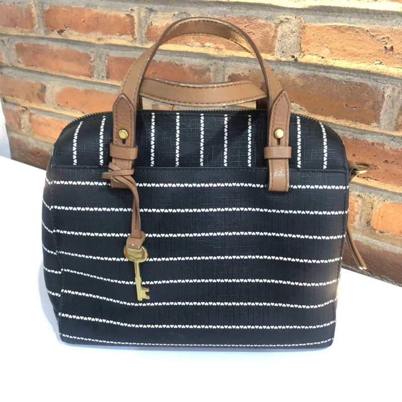 Tas Bag Fossil Rachel Satchel Black White (Preloved)