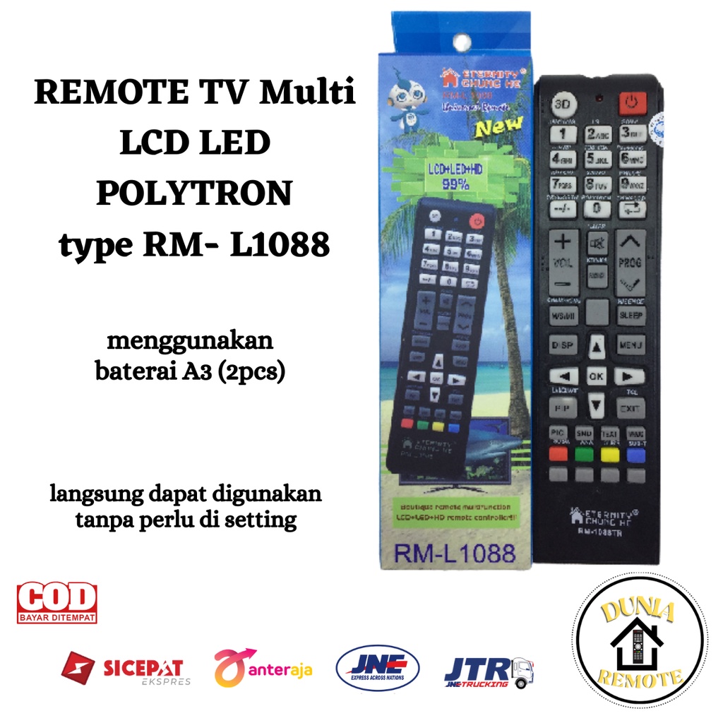 Remot Remote POLYTRON TV MULTI LCD LED TIPE RM 1088 (Panasonik, Polytron, Toshiba, Hitachi Sanyo, dll)