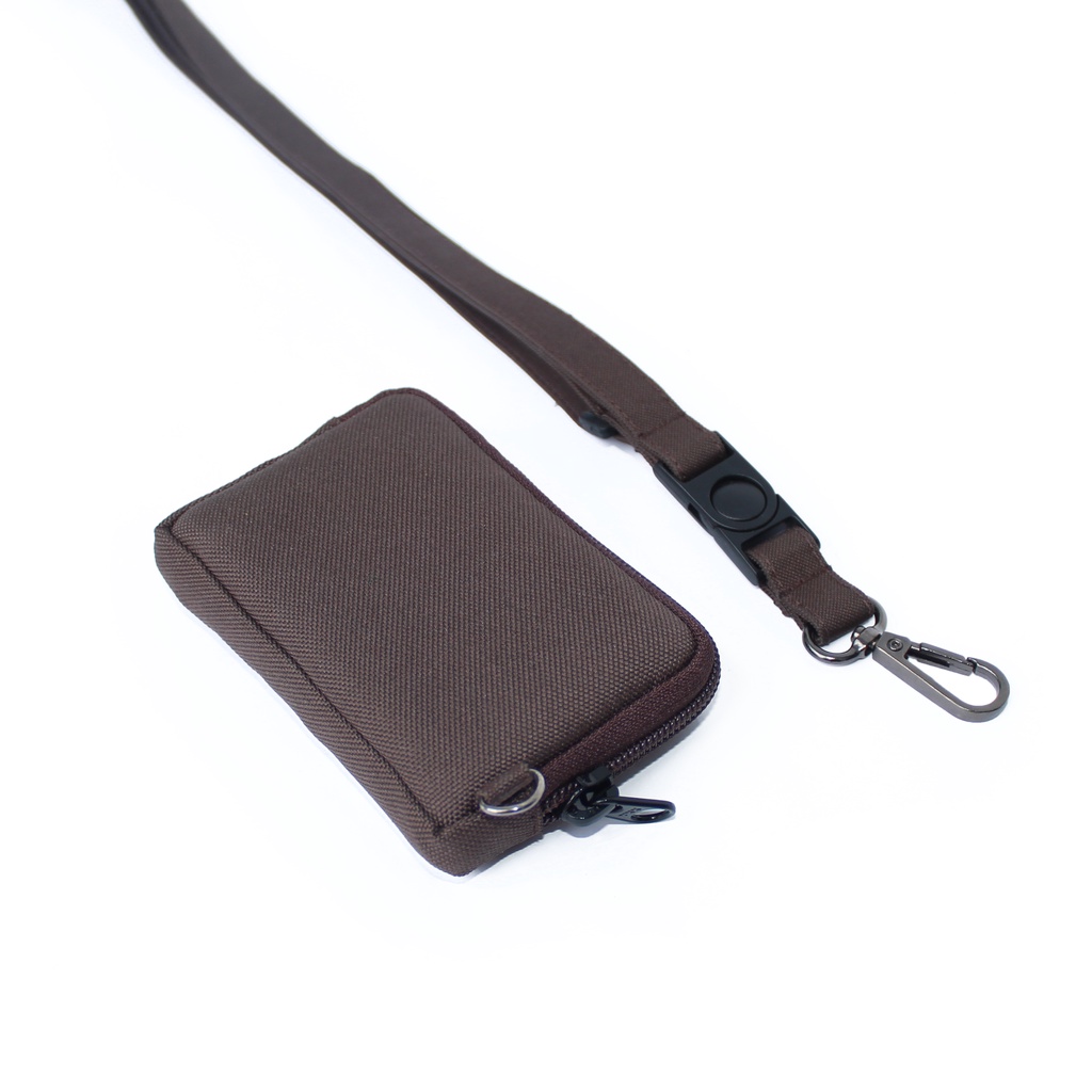 EMHW117 Hanging Wallet Pocket Pouch Dompet kartu Gantung Tali Lanyard coklat