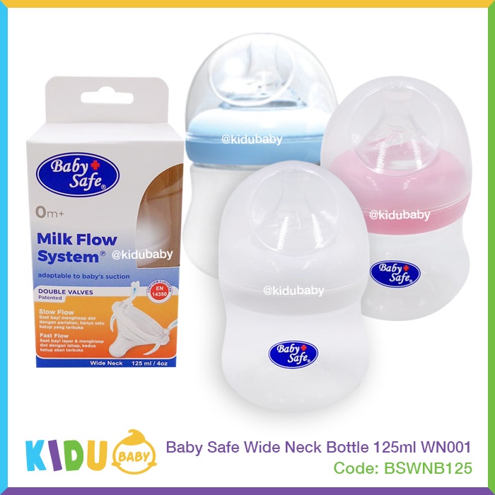 Baby Safe Botol Susu Bayi New Born Bottle Wide Neck Bottle 125ml WN001 Kidu Baby