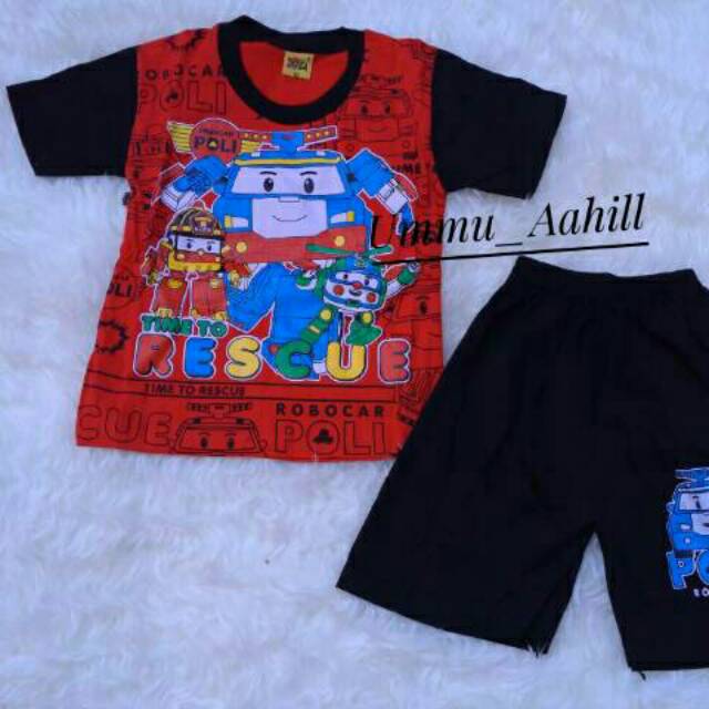 Setelan karakter anak cowok/kaos kartun anak/robocar poly/kaos tayo/setelan tayo/baju anak murah