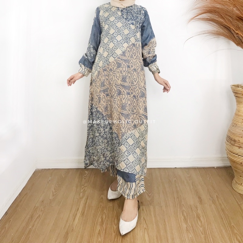 setelan batik viscose long tunik celana kulot