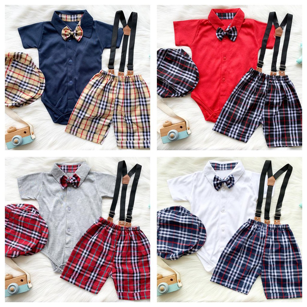 Baju bayi laki laki 0 6 bulan romper newborn burberi suspender jumper set jumper newborn cowok 12 bulan romper bayi laki laki
