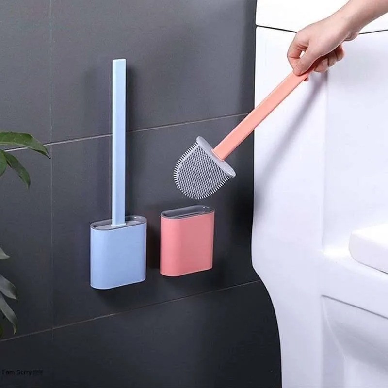 Sikat WC Silikon Brush Pembersih Toilet Elastis dengan Wadah