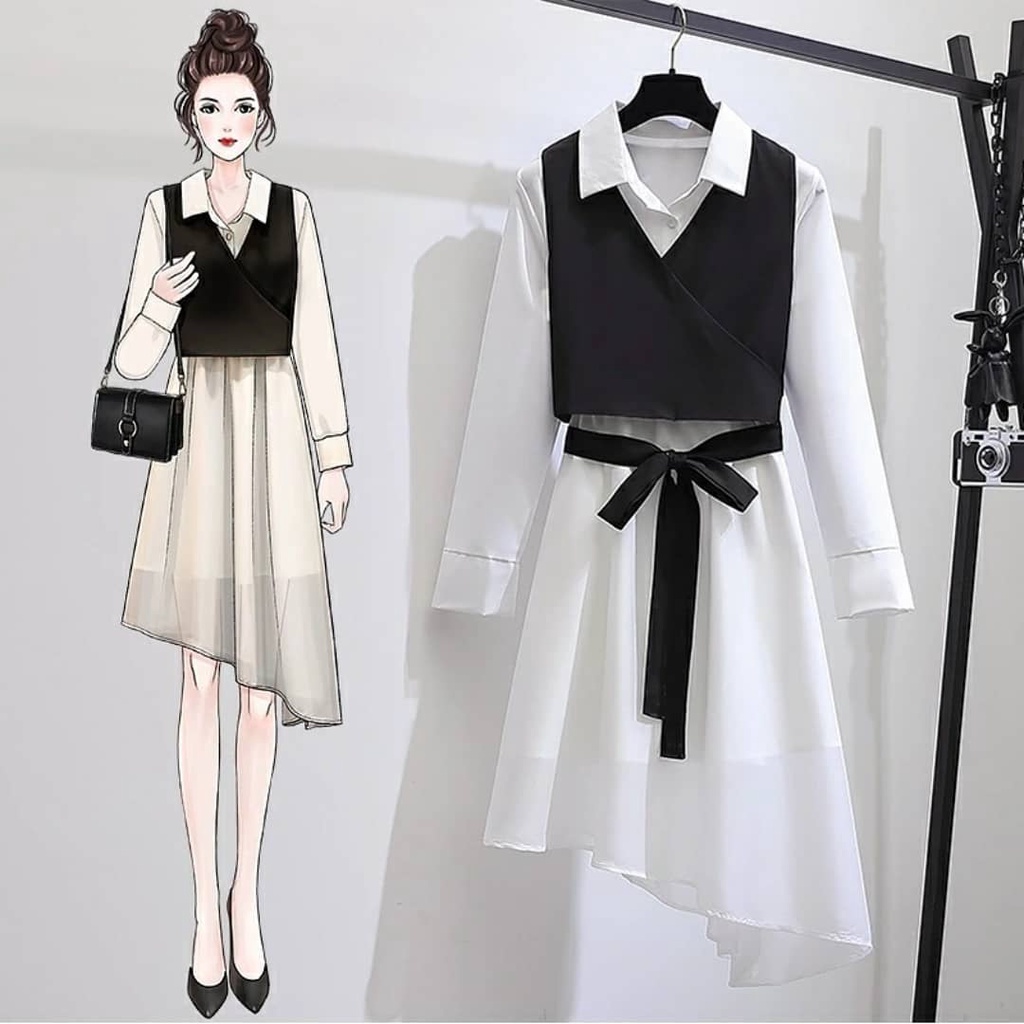 COD Jane Tunik 2in1 Tunik+Rompi Baju Atasan Murah Cewek Dress Pakaian Wanita Kekinian Kemeja Dres Pe