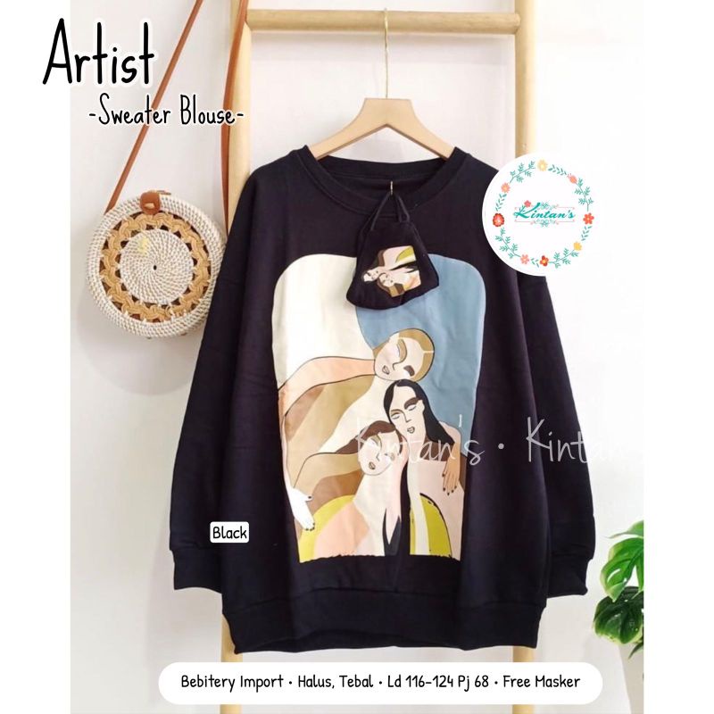 Blouse muslimah halus / Artist sweater blouse by kintans / Sweater muslimah modern