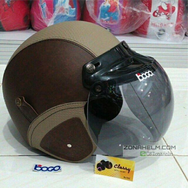 Helm Retro Dewasa SNI coklat krem Kaca bogo ASLI , BONUS SARUNG HELM