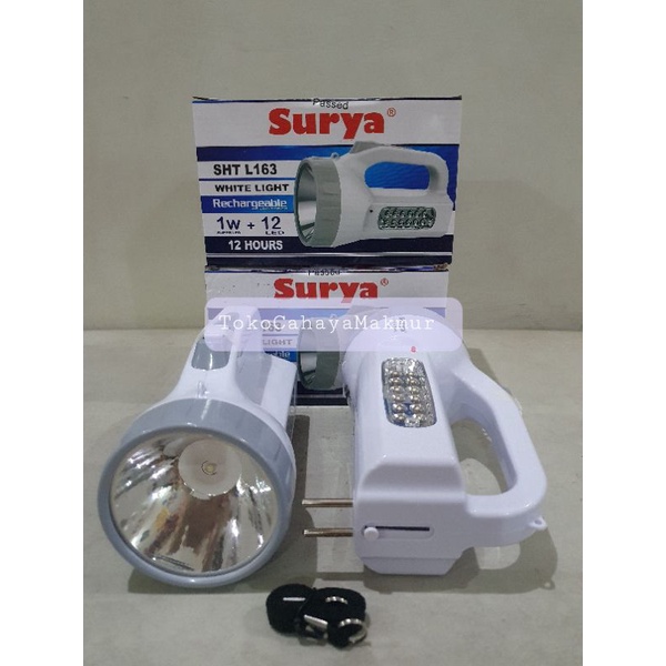 Senter Cas Rechargeable Surya SHT L163 1W + 12 LED / Senter Emergency