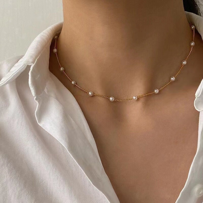 Kalung Choker Rantai Manik-Manik Mutiara Untuk Wanita