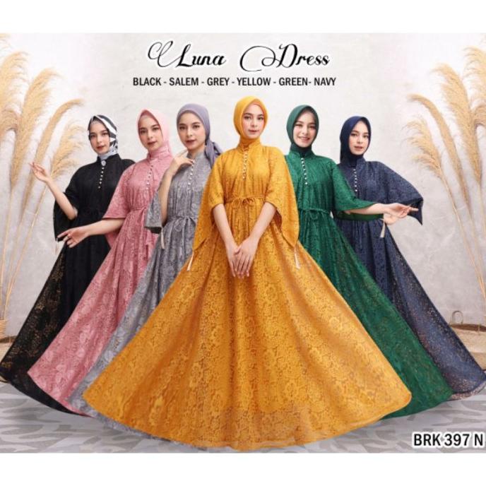 Gamis Luna Dress Brukat Busui Full Furing Tali Ikat Pinggang All Size Nadrilanmarket