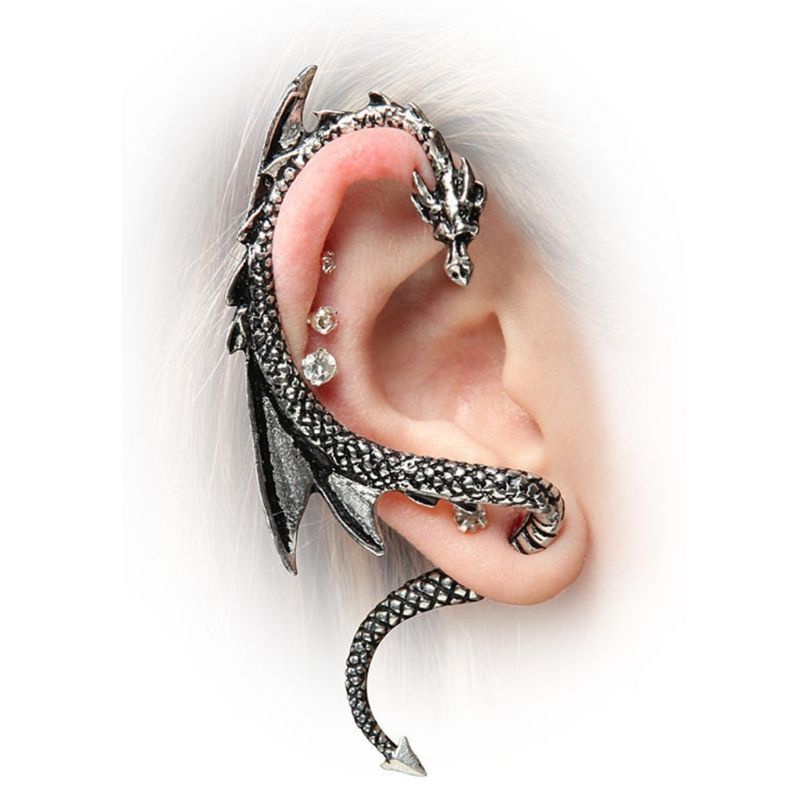 Anting Naga Melingkar/Anting Klip Naga Melingkar Vintage Punk /Anting Pria Wanita Silver Gold Gothic