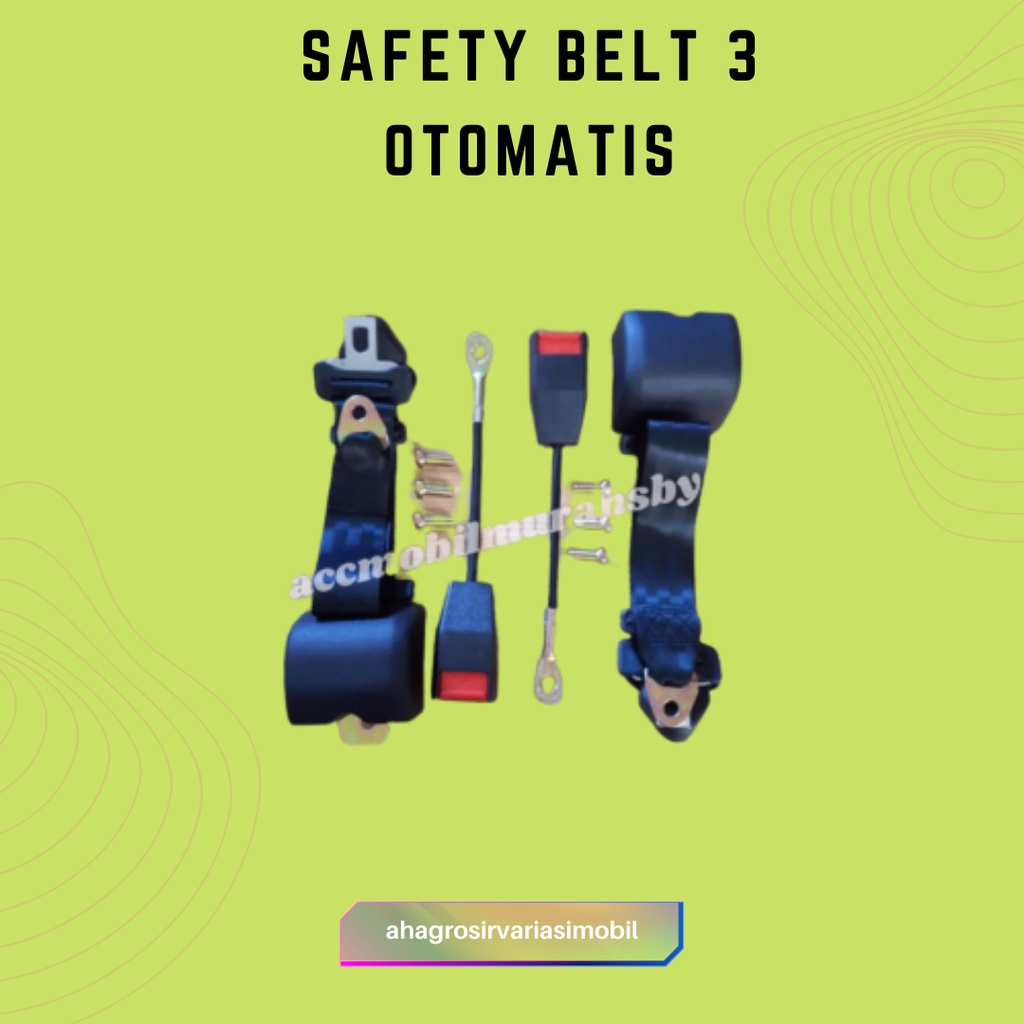 1Set Sabuk Pengaman Safetybelt Otomatis Safety Belt Otomatis 3 Titik Cream Hitam dan Abu