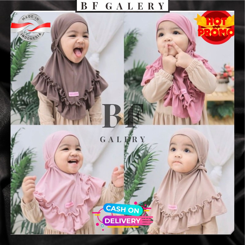 BFJ034 Jilbab Anak Carla Hijab Maryam Anak Tali Kriwil / Jilbab Bayi 0-3 thn Bahan Jersey / Jilbab Bayi Jersey