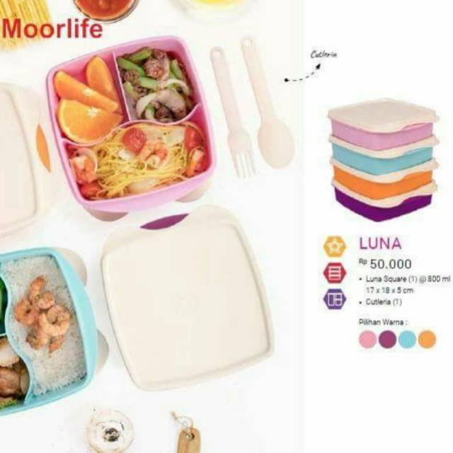 LUNCH BOX SET KOTAK MAKAN PLASTIK LUNA MOORLIFE