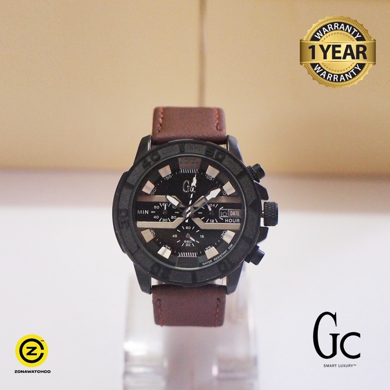 GC Chronograph Watches PU Brown Leather Man Timepieces