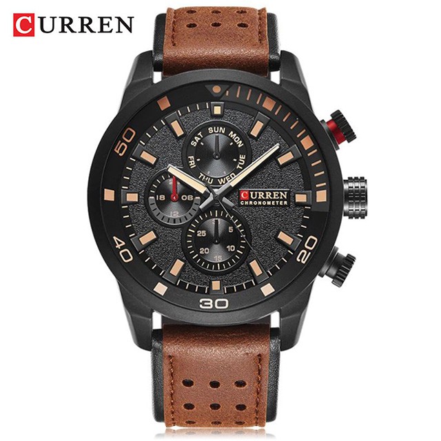 kualitas super curren 8250 jam tangan pria analog tali kulit chronograph tidak aktif currenos