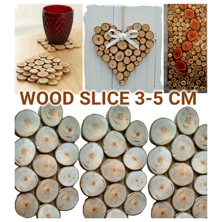 Wood slice 3-5 cm slices chips potongan kayu log wooden craft dekorasi