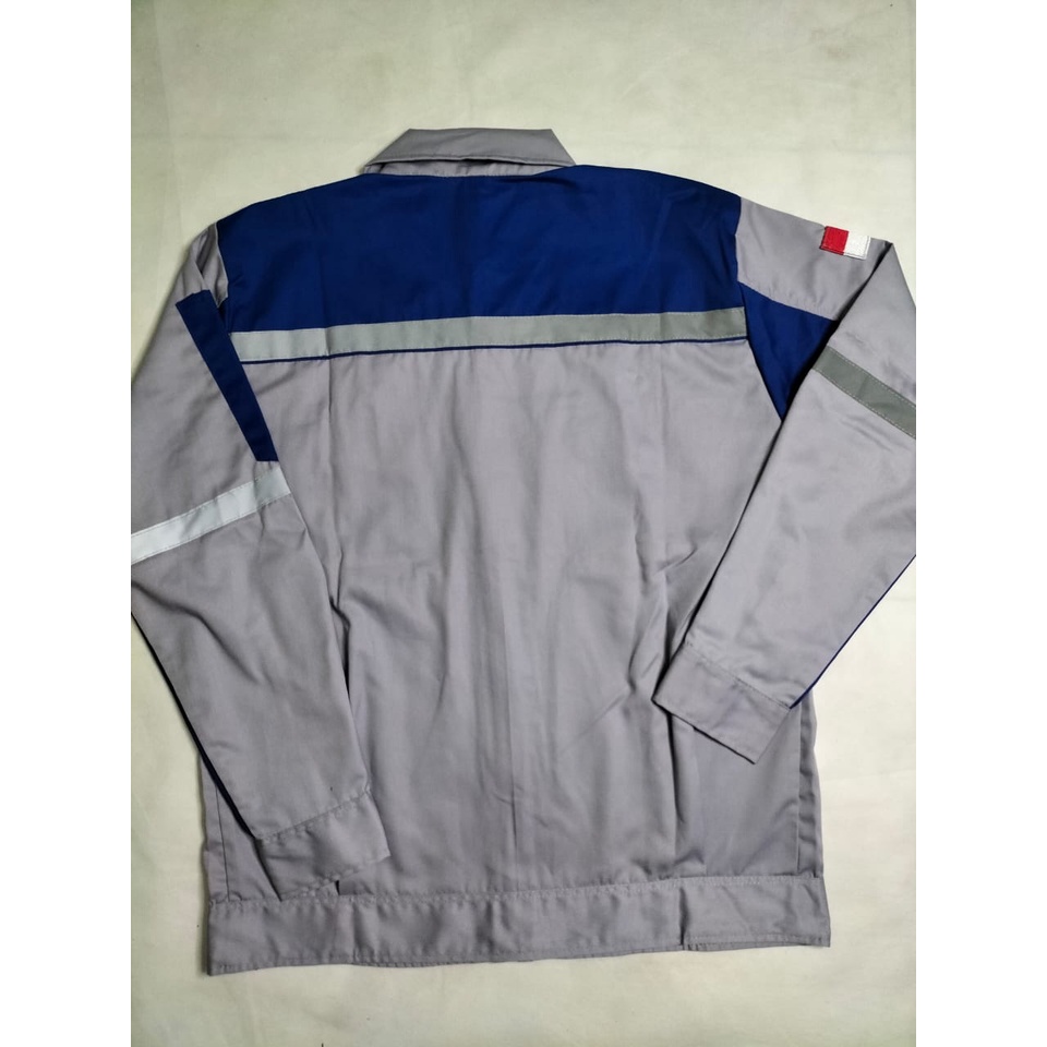 Baju Atasan Wearpack | Kemeja Safety Proyek Lengan Panjang Abu - Biru Benhur