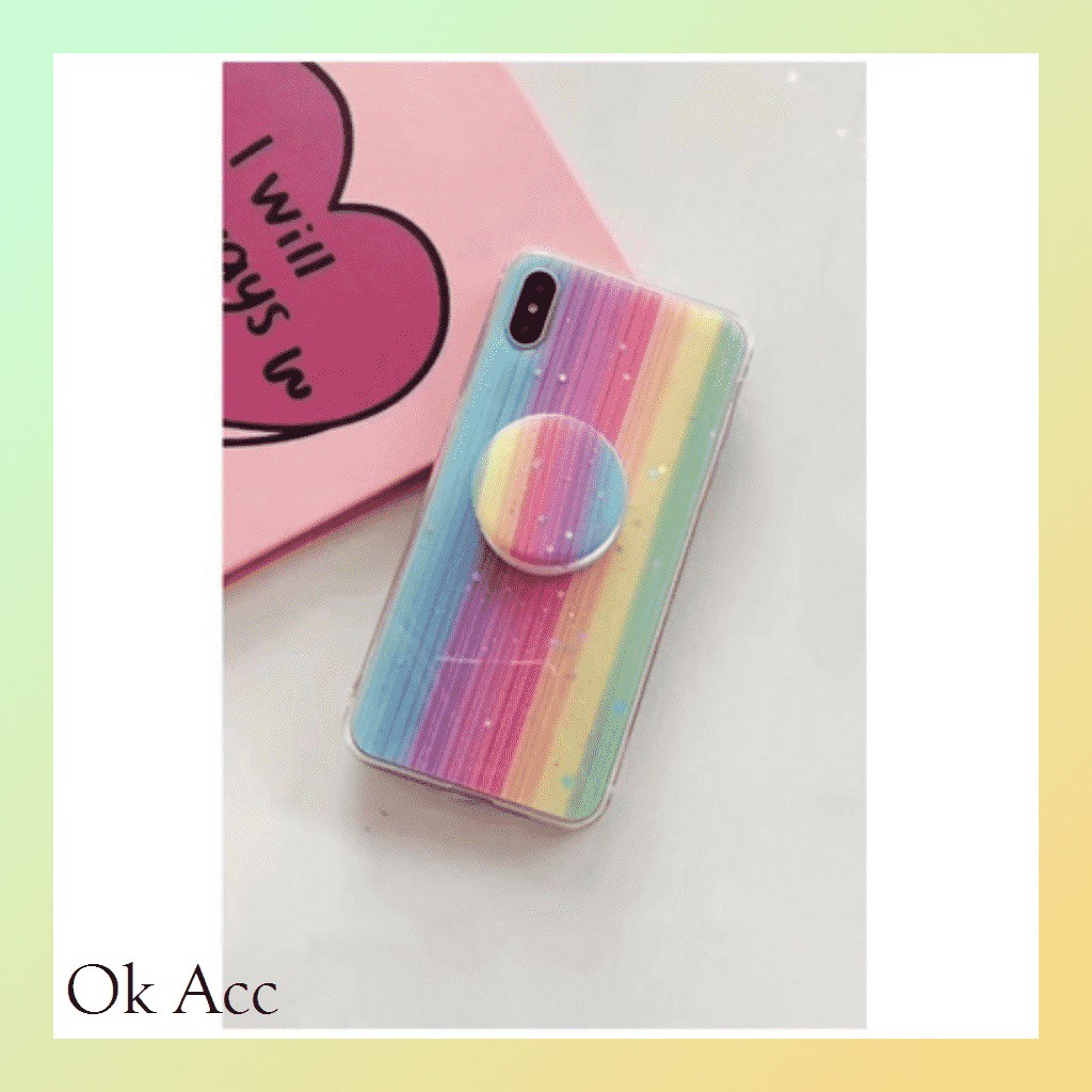 Softcase pelangi pop socket holder Iphone 6 6S 6+ 6S+ 7 8 SE 7+ 8+ X Xs Xr Xs 11 Pro FH07