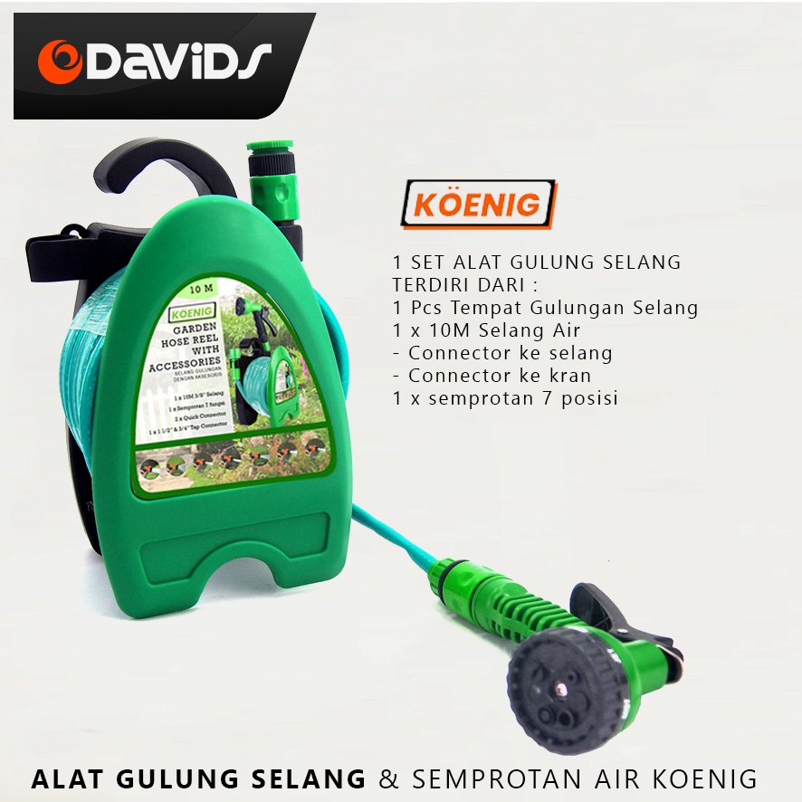 Semprotan Cuci Motor Mobil Tanaman Nozzle Water Spray Air Gulungan Selang Taman Hose Reel Sprayer Seprotan Koenig