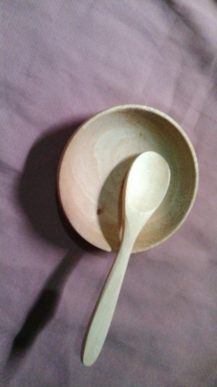 1 Set Mangkok Kayu Dmt 8cm + Sendok Pj 10cm Atau 12cm / Mangkok Masker/ Mangkok Sambal