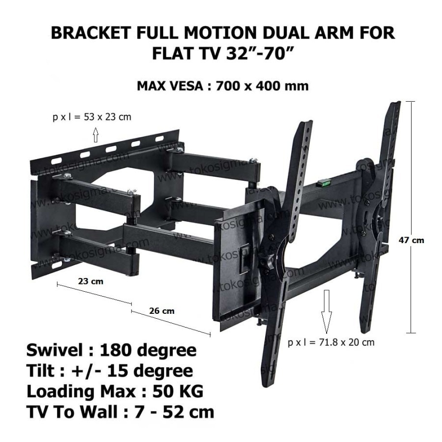 WALL BRACKET FULL MOTION KZ-29 for FLAT TV 32&quot; - 70&quot;