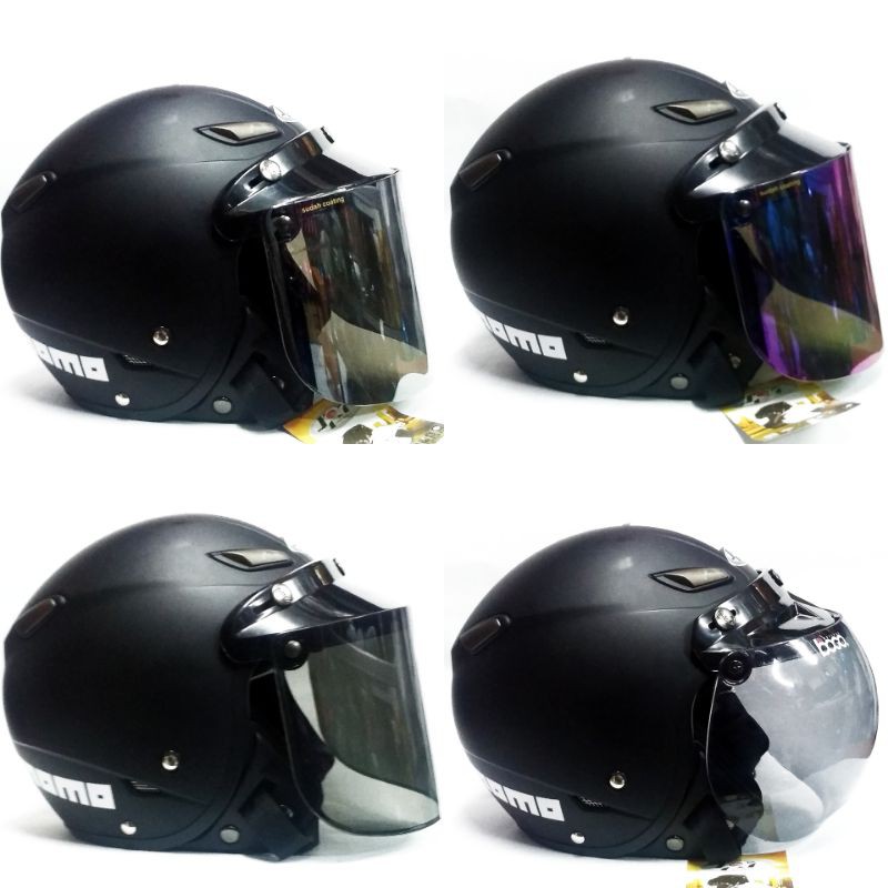 Helm Retro Bogo Jpn Momo Hitam Dop Kaca Datar & Cembung.100%ori