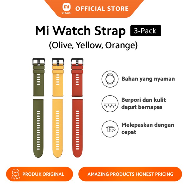 Xiaomi Mi Watch Strap 3 Pack Ringan Nyaman Anti Selip Material TPU