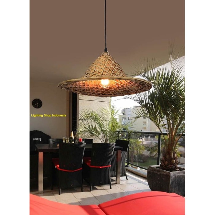 L763 Lampu gantung hias topi tani bambu gunung decor vintage lighting