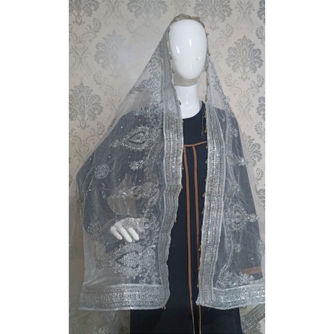 Selendang india ori / dupatta india / selendang pengantin indial-Silver 2
