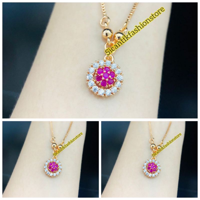 Kalung Titanium Liontin Permata Kristal Fashion Wanita Terlaris Anti Karat  Luntur Kalung Wanita