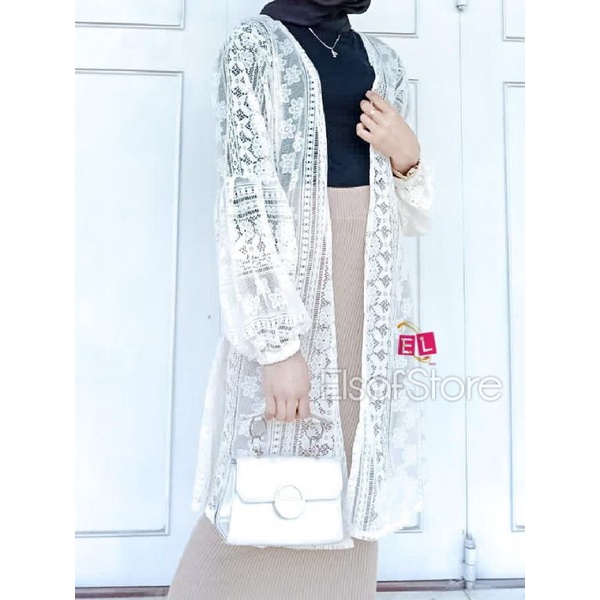 Busana Wanita Muslimah Kardigan Brukat Lengan Balon | Outer Burkat Kondangan | Baju Pantai-5
