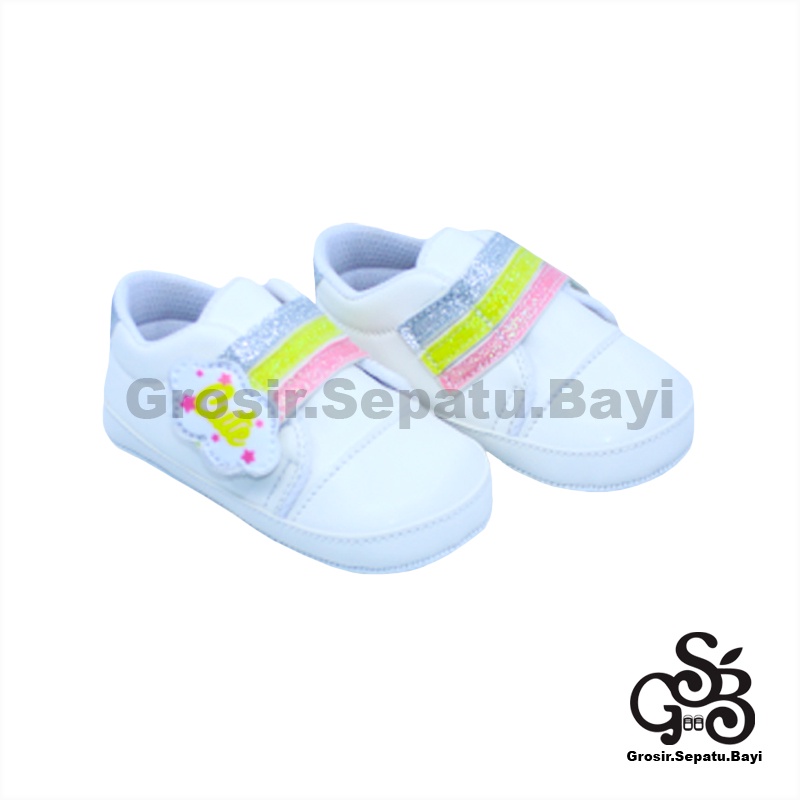 sepatu prewalker bayi perempuan umur 2-14 bulan model Cute Rainbow Putih