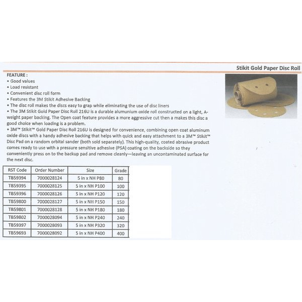 

Stikit Gold Paper Disc Roll 216U 5in . NH P150 - 3M