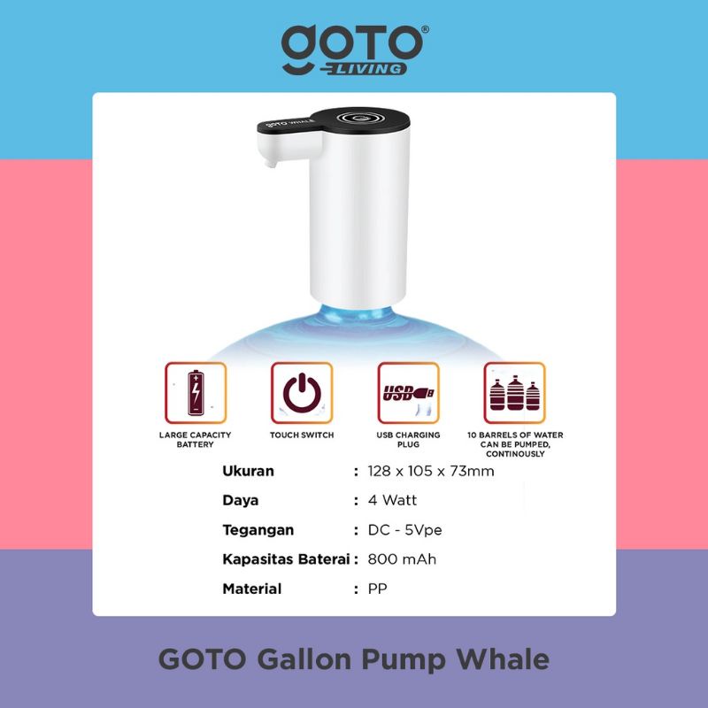 DSTORE Pompa Galon Elektrik GOTO WHALE / HYDRO PUMP Wireless Gallon Pump air minum drinking water