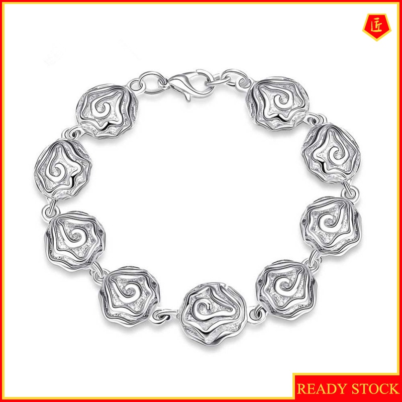 [Ready Stock]Fashion Lady Rose Silver Bracelet