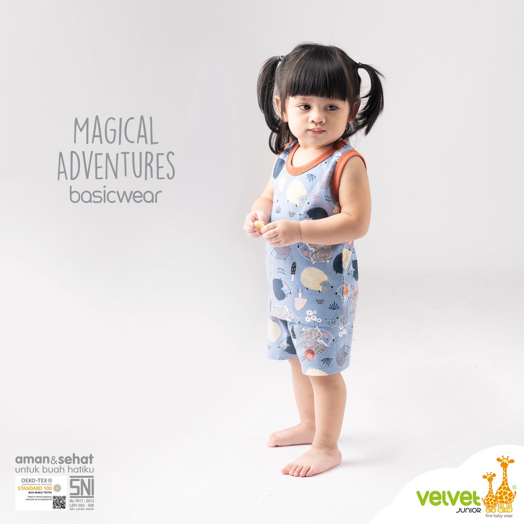 Baju Bayi Setelan Anak Kutung Singlet Sleeveless Celana Pendek Velvet Junior BasicWear Magical Adventures