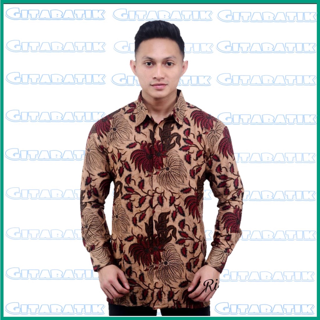 Kemeja Batik Pria Modern Lengan Panjang Casual Modis Slim Fit Trendy Masa Kini OL 162